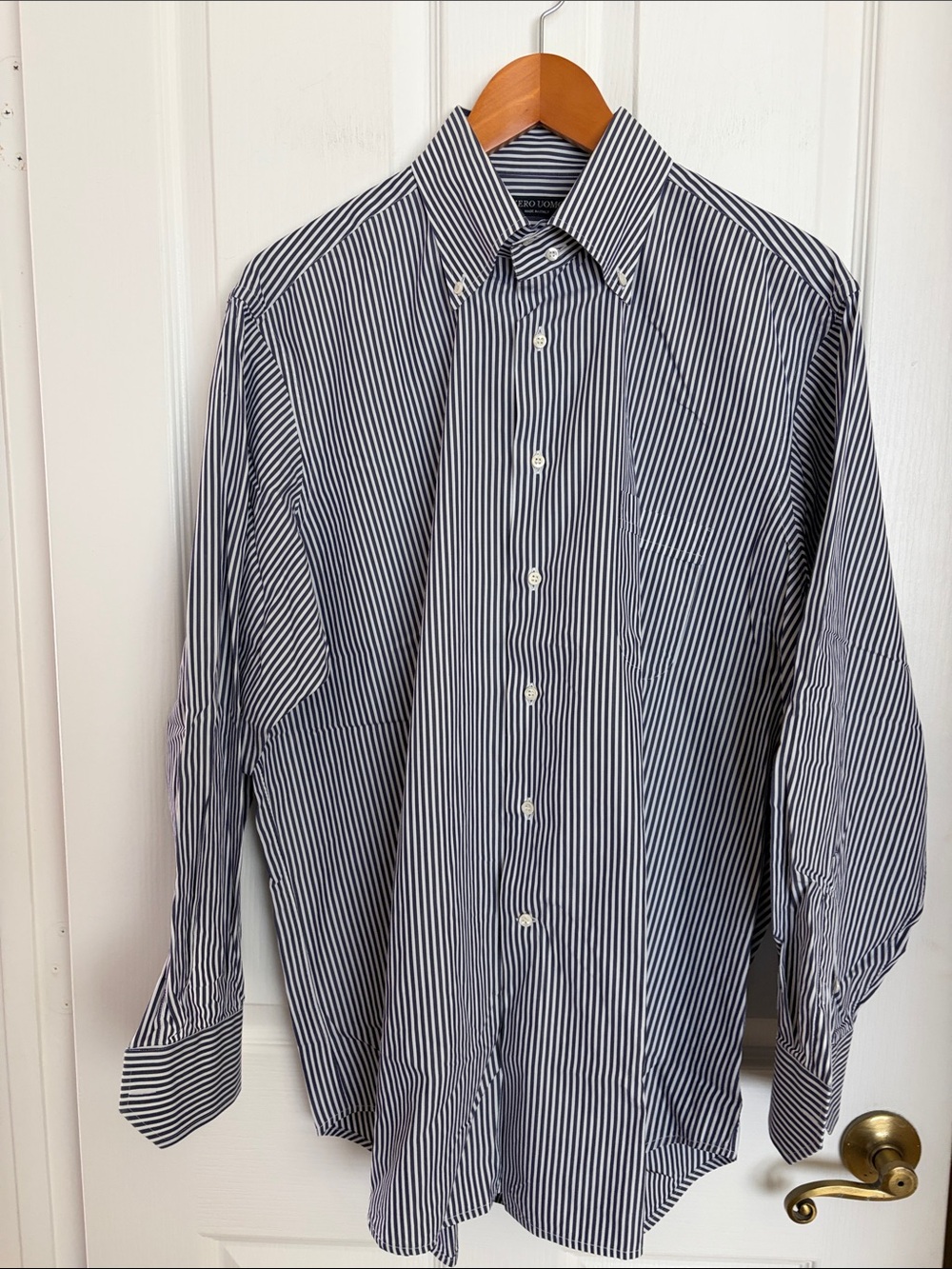 Striped Navy and White Button-Down Dress Shirt